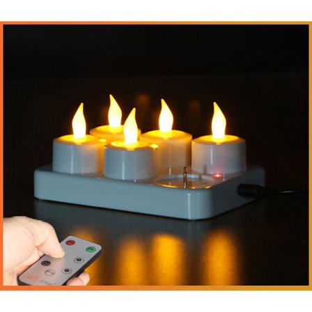 6 LED värmeljus uppladdningsbara, flimrande med fjärrkontroll och timer