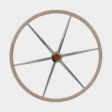 Timón velero Savoretti Amando T5P, plano, acero inoxidable/gamuza, Ø700 mm, compatible con eje de timón de 3/4′′ (19 mm), beige/plata