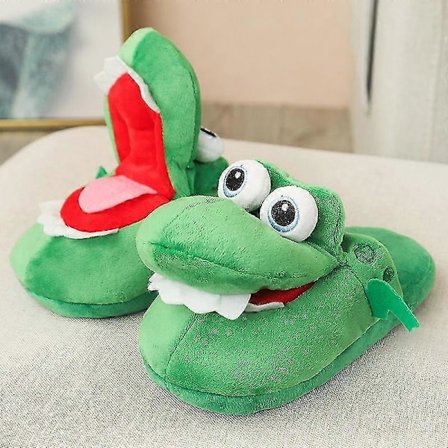 Dames Krokodille Plysj Topplapper Med Åpen Munn Bomulls Topplapper Med Bevegelig Munn For Vinter