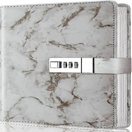 Marmor Dagbok med Lås, Påfyllningsbar A5 Daglig Journal for Jenter og Kvinner, 192 Sider Søt Notatbok med Kombinasjonslås