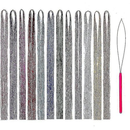 Hårglitterset med verktyg 47 tum 12 färger Strängar Fehår