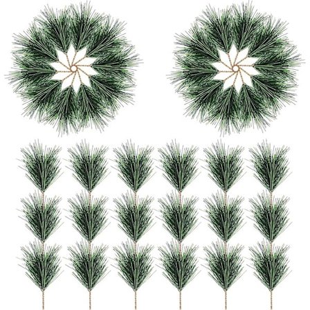 40 stk. kunstige grønne fyrrenåle grene, små fyrrekviste stilke, falske grønne fyrrepluk kompatible juleguirlander kransdekoration