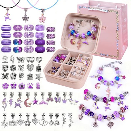 Lilla DIY smykkesett, armbånd med store hullperler, materialer for håndlaging av perler, tilbehør, gaveeske til ferien.