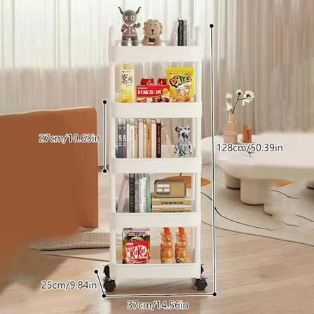 Bogreol Opbevaringstrolley Mobil Køkken Organizer Vogn Med Hjul Multi-Lag Badeværelse Hylder Husholdnings Snacks Opbevaringsstativ 5 layer White