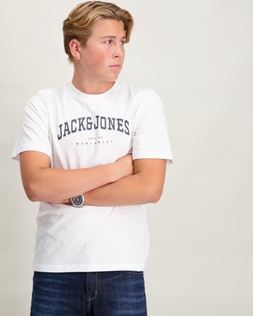 Jack & Jones JJECALEB VARSITY TEE SS O-NECK NOOS JNR Weiß T-Shirts Jungen - Kids Brand Store