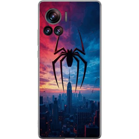 Kompatibel Mobilcover til Motorola Motorola Edge 30 Ultra Stiliseret edderkop over byens silhuet i dramatisk solnedgang, grafisk fantasyillustration m