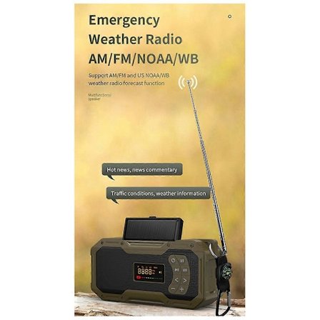 Nødradio med håndsving, solcelle, Bluetooth-højttaler, bærbar AM FM-radio, 5000mAh batteri