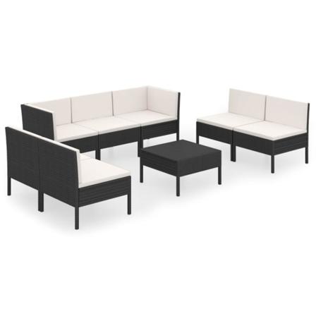 Vidaxl Loungegrupp För Trädgården Med Dynor 8 Delar Konstrotting Svart