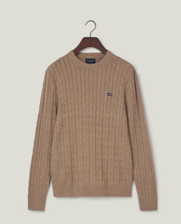Lexington Kabelstickad bomullströja, beige melange