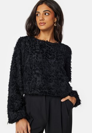 Pieces Siara Cropped Boat Neck T Black Klær