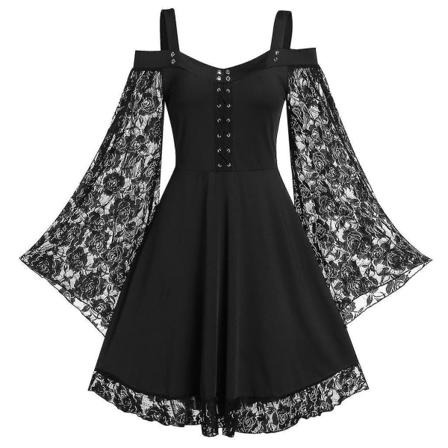 Halloween middelalderske Lolita-kjole Gotisk blondekostyme black
