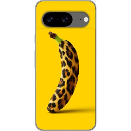 Kompatibel Mobilcover til Google Google Pixel 8 Banan med leopardmønster mod gul baggrund i en kreativ og legende design