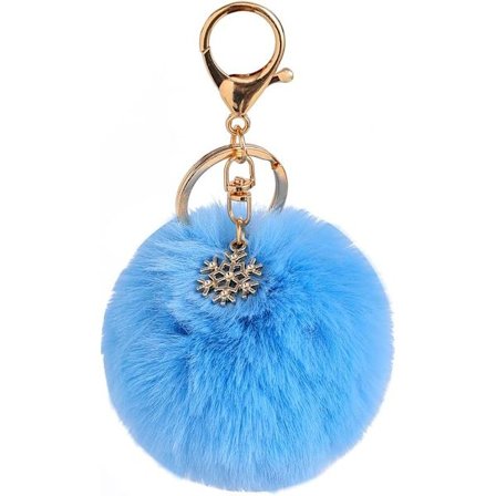 Pom Pom Nøglering Kunstig Pelsbold Nøglering Fluffy Tilbehør Bil Taske Charm Sort01