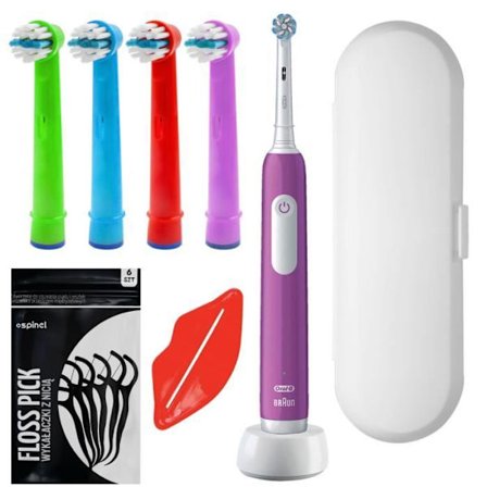 Elektrisk tandborste - Oral-B - Junior Pro lila - 4 borsthuvuden - reseetui - barn från 6 år och uppåt