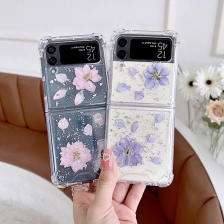 Samsung Galaxy Z FLIP 3 - gennemsigtig skal med tørrede blomster og glitter