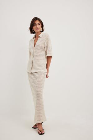 NA-KD Jupe longue en maille crochetée à taille haute - Jupes longues - OffBlanc - X-Small