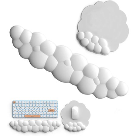 Tangentbordskudde med moln, Vit tangentbord handledsstöd i memory foam, Ergonomisk, Lindrar skrivsmärta, Tangentbordsmatta vit