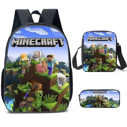 3pcs Minecraft School Bag Backpack For Boys Kids, Backpacks With Messenger Bag And Pencil Case