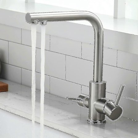 3-vägs Köksblandare - 360° Roterbar - 3-i-1 Vattenfilterblandare - Dricksvattenkran 2 Spakar