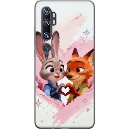 Xiaomi Mi Note 10 Pro Gennemsigtig cover Tegning af dyr, der danner et hjerte, kærligt tegnet i bløde rosa toner