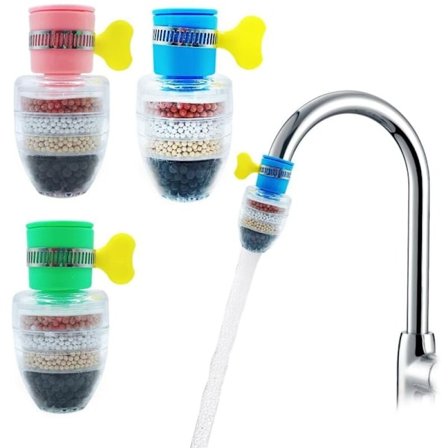 Multi-Layer Fine Filter Tap Filter - 4 Pieces Activated Carbon Water Filter, for Home and Kitchen (2 Blue, 1 Green, 1 Pink)