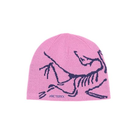 Strikket lue med fuglehodemønster, rosa vinterlue i merinoull, unisex.