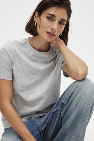 NA-KD T-shirt i bomull med rund hals - T-shirts - Grå - XL