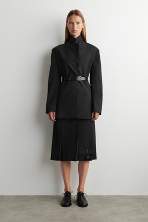 COS Femme Blazer Ceinturé En Laine Mélangée in Gris