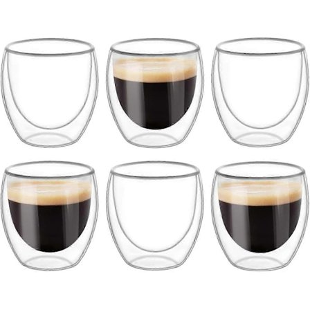 6 stk Dobbelveggede Kopper Glass Mugger, Klar Dobbelvegget Kaffe Kopper, Dobbelvegget, Cappuccino, Latte og Isolerte (80ml) - Yvan (FMY)