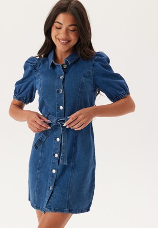 ONLY Onlvibbe Ss Belt Dnm Dress Medium Blue Denim Klær