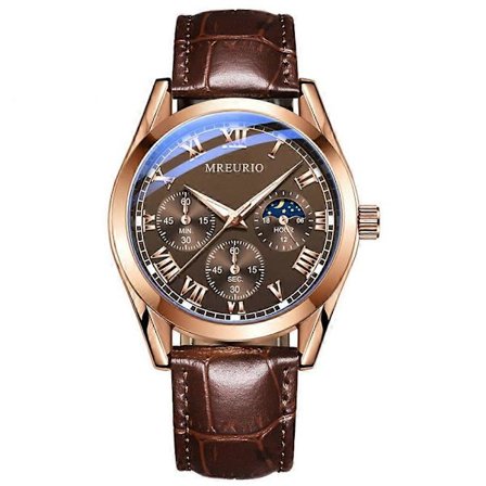 Herrar Mode Klocka Business Läder Rem Kvarts Klocka Hållbar Noggrann Läsning Klocka