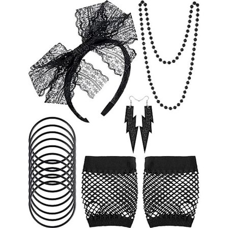 80-tals accessoarer för kvinnor spets pannband örhängen fisknät handskar halsband