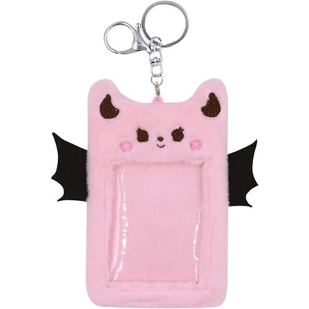 Fuzzy Plysch Kpop Fotokortshållare med Nyckelring, Söt Djurvinge Fotoärm Bank ID Kreditkortshållare Skrivmaterial