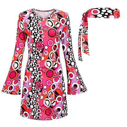 70-talls 80-talls Hippie Disco Party Langermet Kjole + Pannebånd Antrekk Sett-2025-lingling}