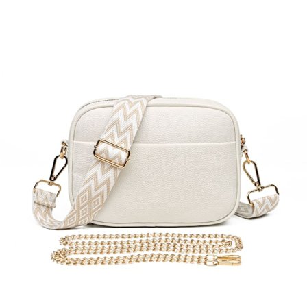 (Vit) Dam axelväska - Telefonväska - Trendig damväska - Väska rem - Crossbody väska - Tyg axelrem/Metall axelrem