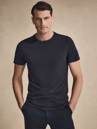 John Henric Men's Navy Blue Slim Fit Stretch T-shirt Cotton Size L