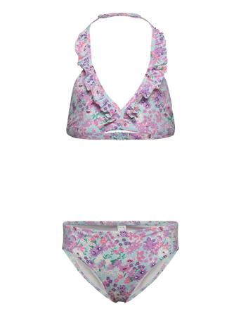 Bikini Bg Frill Aop And Stripe Bikini Lilla Lindex*Betinget Tilbud