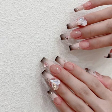 24st/kartong Rosa Svart Gradient False Nail Love Diamond Fake Nail