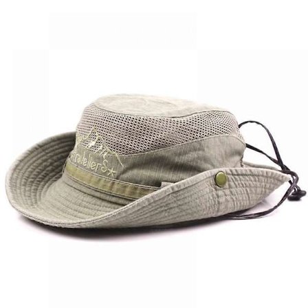 Solhatt i bomull, sommerhatt for menn, UV-beskyttelse, turhatt, fiskehatt, trekkinghatt, sammenleggbar safarihatt med hakestropp, utendørs bush-hatt, 