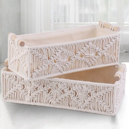 Minimalistisk förvaringskorg med handtag av bomullsrep och halkskydd, organizer för kontorsmaterial, 1 st