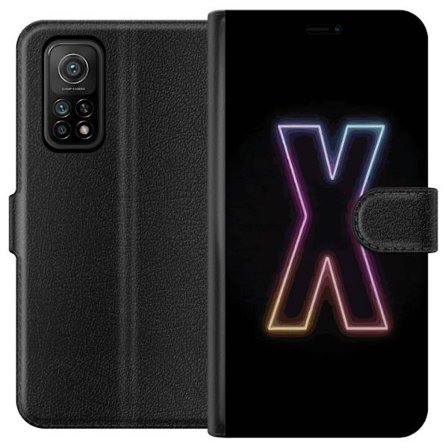 Yhteensopiva Lompakkokotelo Xiaomi Xiaomi Mi 10T Pro 5G Neonkirjain X voimakkaissa väri vaihteluissa mustaa taustaa vasten, voimakas typografinen suu
