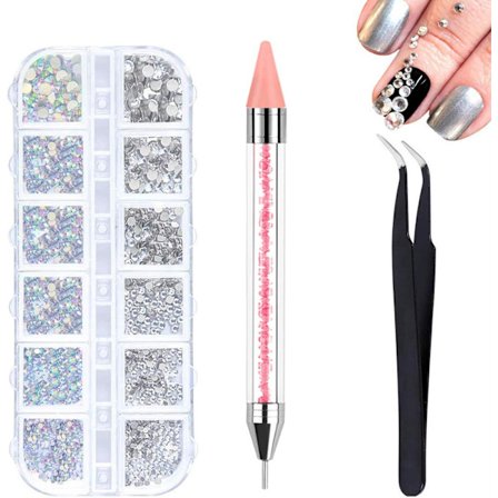 1440 Pieces Rhinestones, 6 Sizes Glitter Stones, AB Crystal Nail Art Rhinestones and Clear