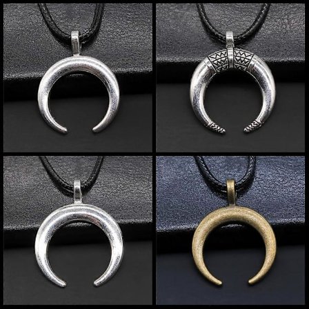 Halsband med halvmåne OX Dubbelhorn Halsband för kvinnor Vintage Smycken Svart Läderkedja Halsband