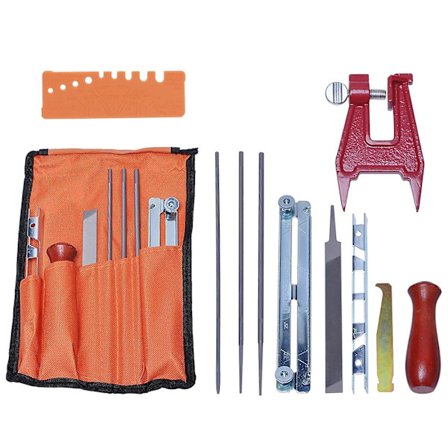 Kædesavssliberfil-sæt - Inkluderer filer, træhåndtag, dybdemåler, filguide, værktøjspung og kædesav