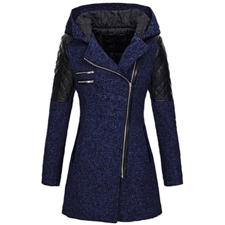 Dame Skrå Lynlås Slim Fit Hættejakker Stilfuld Varm Vinter Frakke