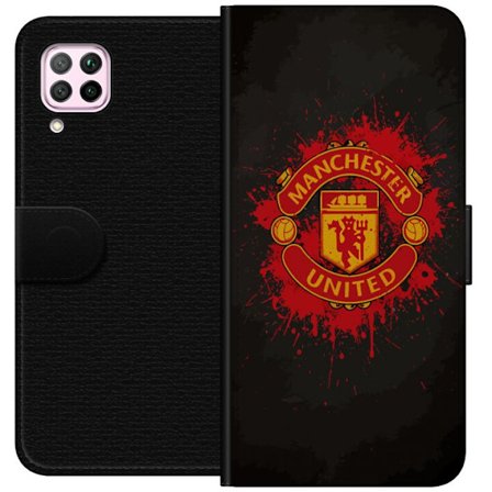 Kompatibelt Lommeboketui til Huawei Huawei P40 lite Manchester United logo i rød og gul farge med røff sportslig bakgrunn