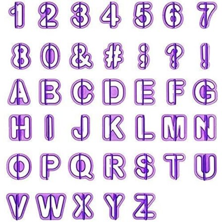40 stk. kageform bogstaver alfabet nummer udstikkere til sukkerpasta, kiks, kagedekoration