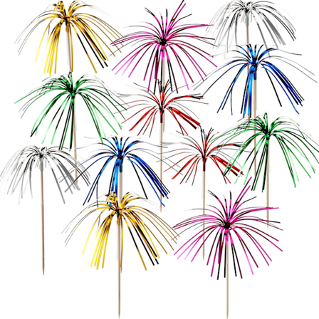 Festlig Glans, 200 stk. Flerfarvede Cocktailpinde, Livlige Fyrværkeri Cupcake Toppers, Perfekt til Julekagedekorationer og Nytårsfest