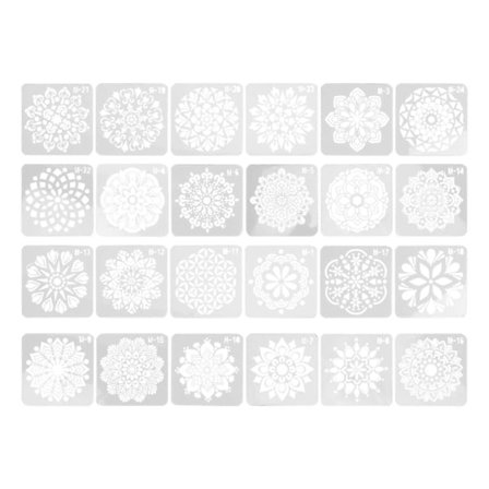 24 kpl Mandala-sapluuna, 24 erilaista onttoa DIY-maalausmallia huonekaluille, kivelle ja puulle