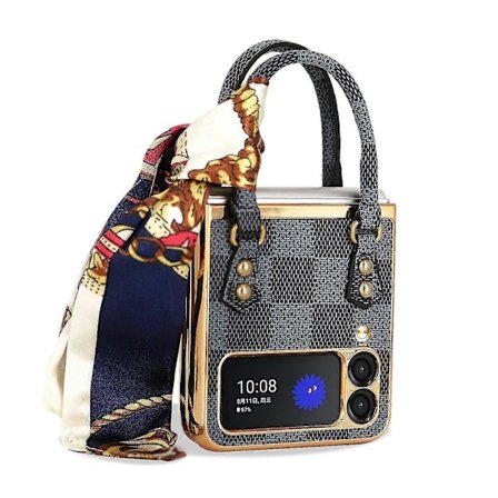 Tyylikäs nauhakotelo, yhteensopiva Samsung Galaxy Z Flip 3:n kanssa, ohut PU-nahkainen iskunkestävä suojus kädensijalla